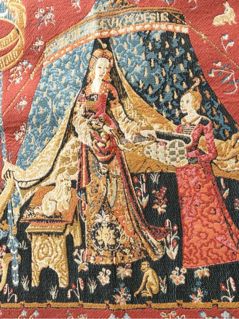 LADY AND UNICORN [ Vintage Rare]  Tapestry Wall Hanging Woven Fabric 39X28”
